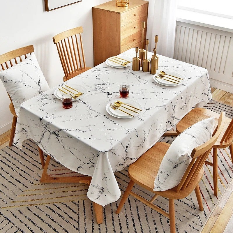 Bluejw ized White Black Marble Pattern Tablecloths for Dinner Restaurant Hotel Home Polyester Plain Weave Table Cloths for Events - Image 1